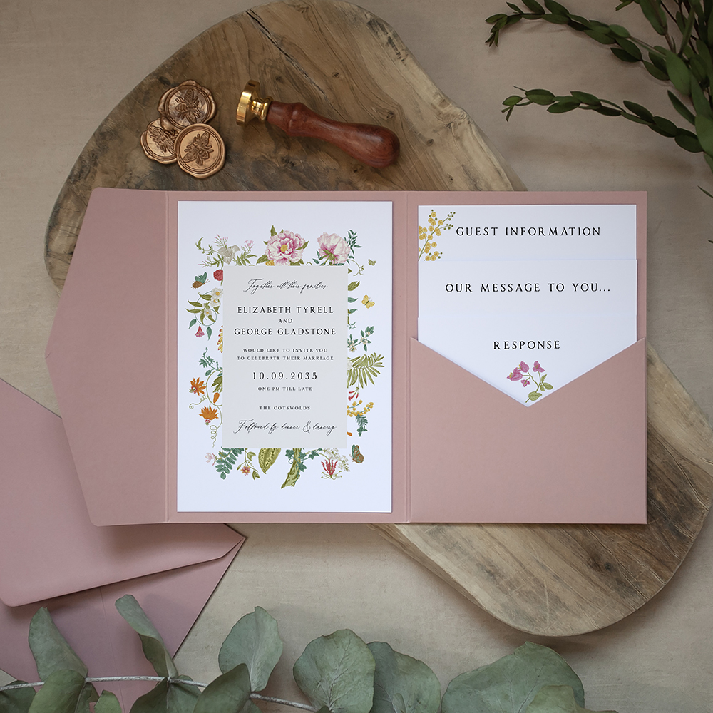 Pocketfold Wedding Invitations 'Vintage Blooms VB11'
